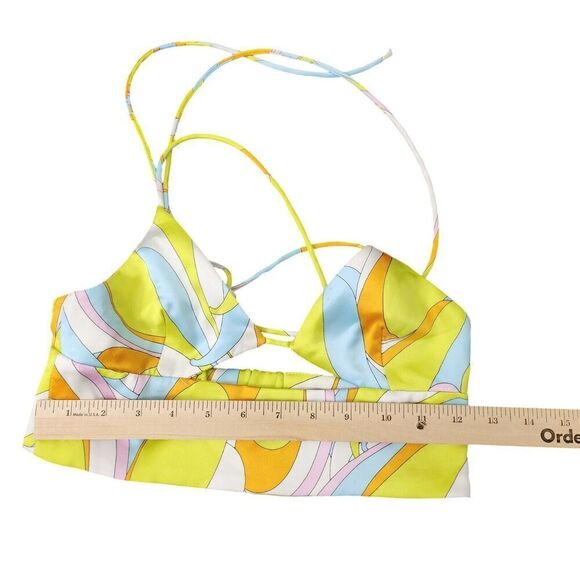 Zara Crop Top XS Green Printed Satin Effect V-Neck Bloggers Favorite Boho Y2K - Picture 4 of 6